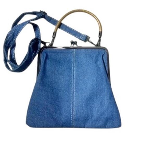 Y2K Blue Denim Crossbody Tote with Kiss Lock‎ - Picture 6 of 15